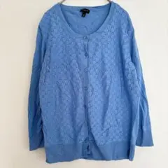 TALBOTS 水色 レース編み カーディガン M タルボット クルーネック
