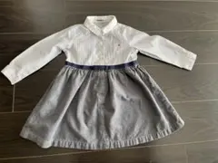 た*ん様 ファミリア　ストライプシャツ　襟　グレー　ワンピース　さくらんぼ　りぼ