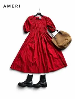 ★週末売り切りSALE★AMERI シャーリング ロングワンピース 赤 FREEのサムネイル