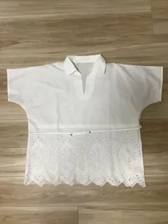 ドゥクラッセ半袖レースブラウス(S)(ホワイト)(新品未使用)のサムネイル