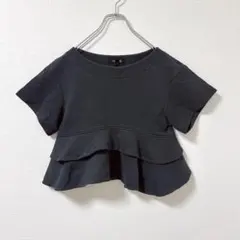 ドゥロワー ペプラムトップス 半袖 フリル きれいめ チャコールグレー Sのサムネイル