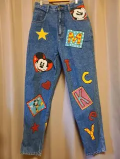 【MICKEY&CO.】ミッキーマウス パッチワークデニムジーンズ