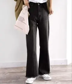 classicalelf 裾フリンジセミフレアデニムパンツ