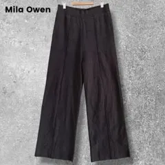 ミラオーウェン　ワイドセンタープレスパンツ　イージーパンツ　ウエストゴム　黒