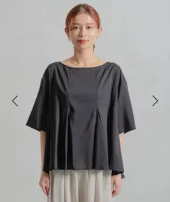 スタジオクリップ コットンレーヨンフレアTブラウス ブラック