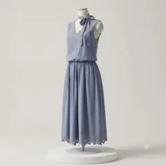 ココディール 花柄 スカラップ刺繍　シフォンワンピース M バックオープンのサムネイル