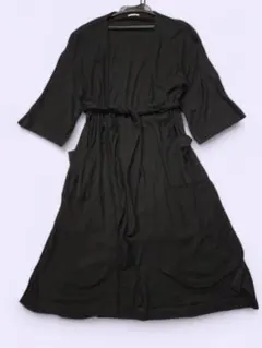 カジュアル ブラック 五分袖 ロングカーディガン