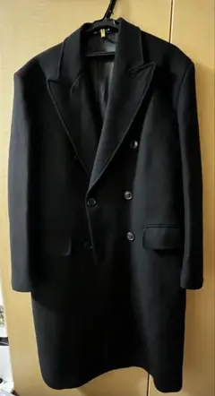 ZARA 黒 ダブルブレスト ウールブレンドコート