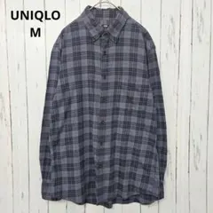 UNIQLO チェック ボタンダウンシャツ 長袖 グレー M メンズ