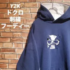 90s~ SAPPHIRE LOUNGE ドクロ 刺繍 パーカー フーディー