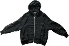 【麻ジャケット】YSJ 黒 フルジップ フード付きジャケット