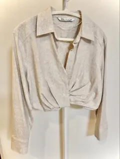 ZARA カシュクール風シャツ　クロップド　ブラウス　S-Mサイズのサムネイル