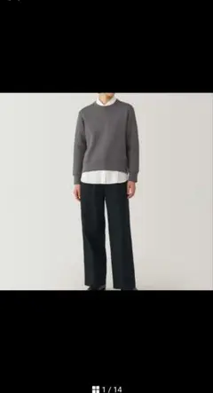無印良品 レディース ムラ糸チノタックワイドパンツ 股下長め ブラックS