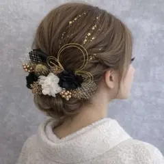 ブラックホワイト♡金箔付♡髪飾り ヘッドドレス 前撮り 成人式 卒業式 七五三