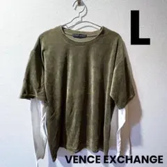 VENCE EXCHANGE フェイクレイヤード Tシャツ L カーキ 半袖 緑のサムネイル