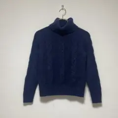 【シップス】ネイビー タートルネック ケーブル編み セーター S
