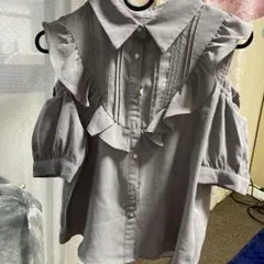 フリル付きオフショルダーシャツ M グレー