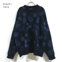 新品 ペイズリー柄 ビッグシルエット セーター メンズ ブラック×ネイビー M