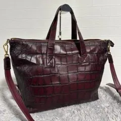 Leather Jewels 3way クロコ 型押し トートバッグ　ボルドー Leather Jewels 3way クロコ 型押し トートバッグ ボルドー - メルカリ