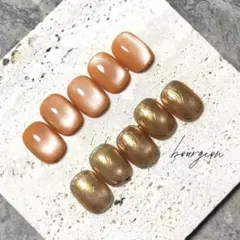 【オーダー専用】オレンジ ミラーネイル アシンメトリー ニュアンス ネイルチップ
