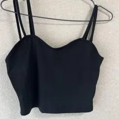 ブラック ストラップキャミソール ビスチェ 短め へそ出し 夏 S