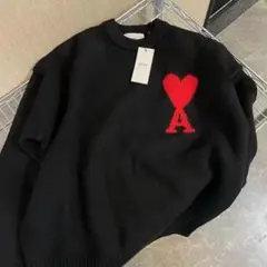 ✨新品✨AMI PARIS ブラックニット セーター ハート刺繍 男女兼用 M