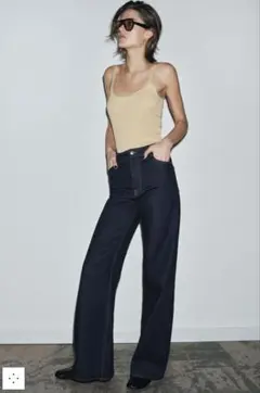 【新品】今季ZARA ワイドレッグハイウエストデニムパンツ