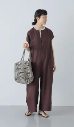 かぐれ 新品タグ付き リネンハーフスリーブオールインワン アーバン
