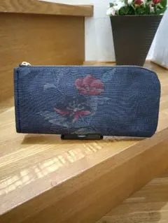 【446】着物紬　帯　ハンドメイド　L字型長財布ファスナー仕上げ