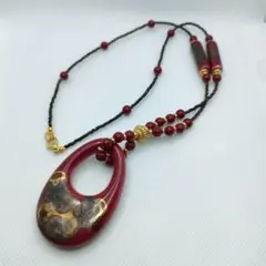 伝統工芸の輝き 九谷焼ペンダント 紅玉ネックレス