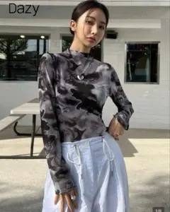 【毎日発送】DAZY タイダイ柄モックネックトップス シアー シアーシャツ長袖