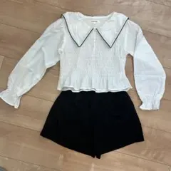 GLOBAL WORK 長袖シャツ 130サイズ ホワイト　黒ショートパンツ