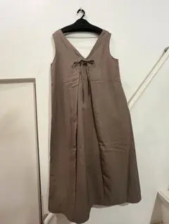ブラウン ノースリーブ ロングワンピース