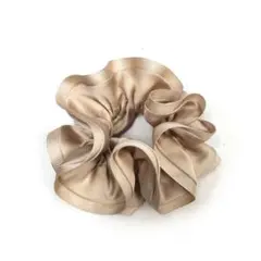 ベージュ サテン リボン付きシュシュ