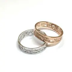 シルバーウェーブリング 波模様のスクロール SV925ピンクゴールド仕上げ