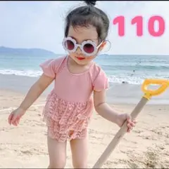 キッズ　女の子　水着　110 レースフリル　ピンク　海外　韓国子供服