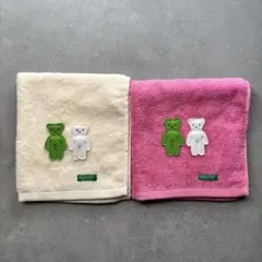【未使用】ベネトン クマ刺繍 ハンドタオル 2枚セット アイボリー ピンク 内野のサムネイル