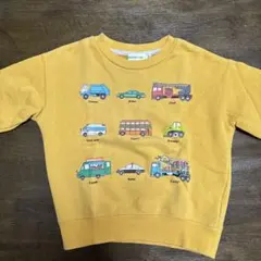 車のイラスト付きマスタード色トレーナー　BEAMS mini