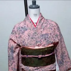 正絹小紋 　袷　花枝文　未使用　しつけ糸つき　インスタ映え　ゆったりサイズ
