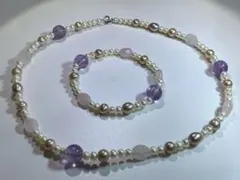 天然石ネックレスとブレスレット（アメジスト、ローズクォーツ…）SV925