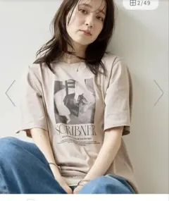 【Noka】試着のみ フォトプリントロゴ半袖Tシャツ グレージュ