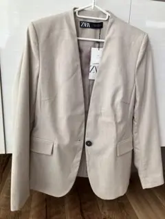 ZARA ノーカラージャケット ベージュ セットアップ　36