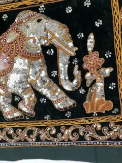 先の出品者様御免なさい出品，美，希珍品！アジアンタペストリー　象スパンコール刺繍のサムネイル