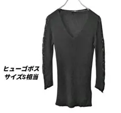 ヒューゴボス【BOSS】サイズS相当 黒 Vネック 五分袖ニット レース切替のサムネイル