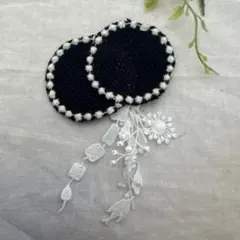 ＊ハンドメイドミナペルホネンW黒タンバリンブローチフリンジレース