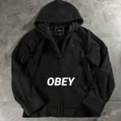 OBEY フェイクレザー ジップフーディー 短丈 グランジ メンズ シボ M〜Lのサムネイル