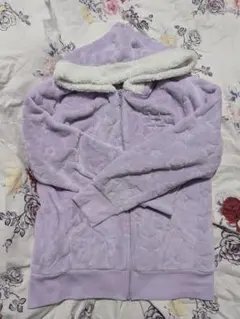 パープル　ふわふわジップパーカー　星柄　薄紫