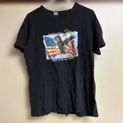 古着 イーグル 星条旗 プリント Tシャツ ブラック