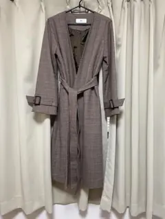 ブラウン チェック柄 ロングコート　SLY