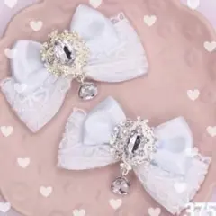 ハンドメイドヘアリボン 薄めライトブルー クリアビジュー